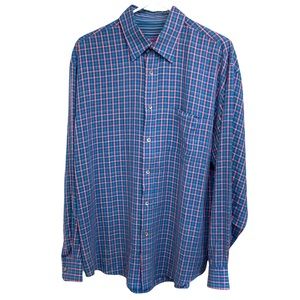 Bugatchi Uomo Shirt Large Blue and Pink Plaid